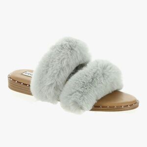 Steve Madden Women's Soft Gray Fur Slippers
